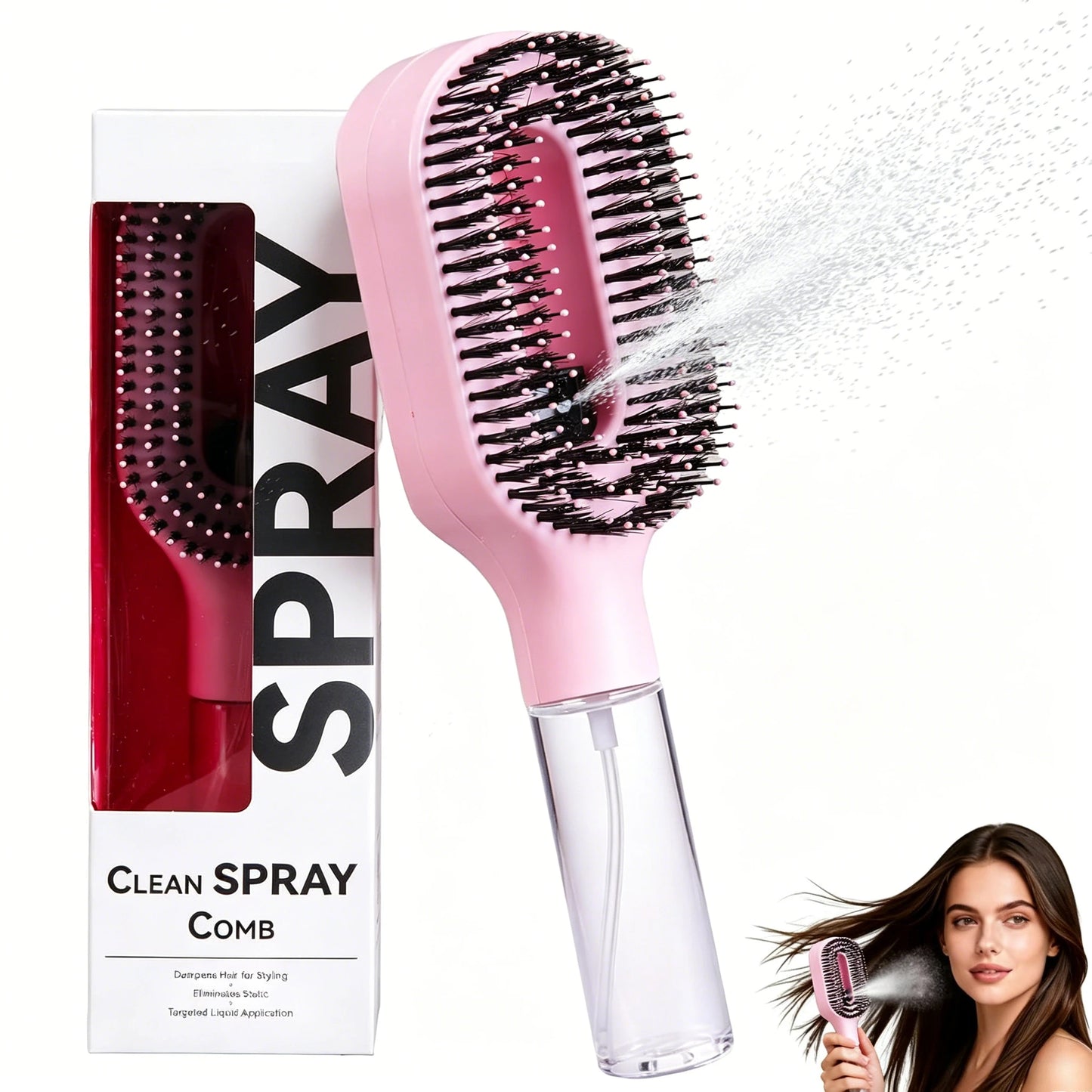 2-in-1 Mist Spray Detangling Hairbrush – Scalp Massage & Anti-Static Care