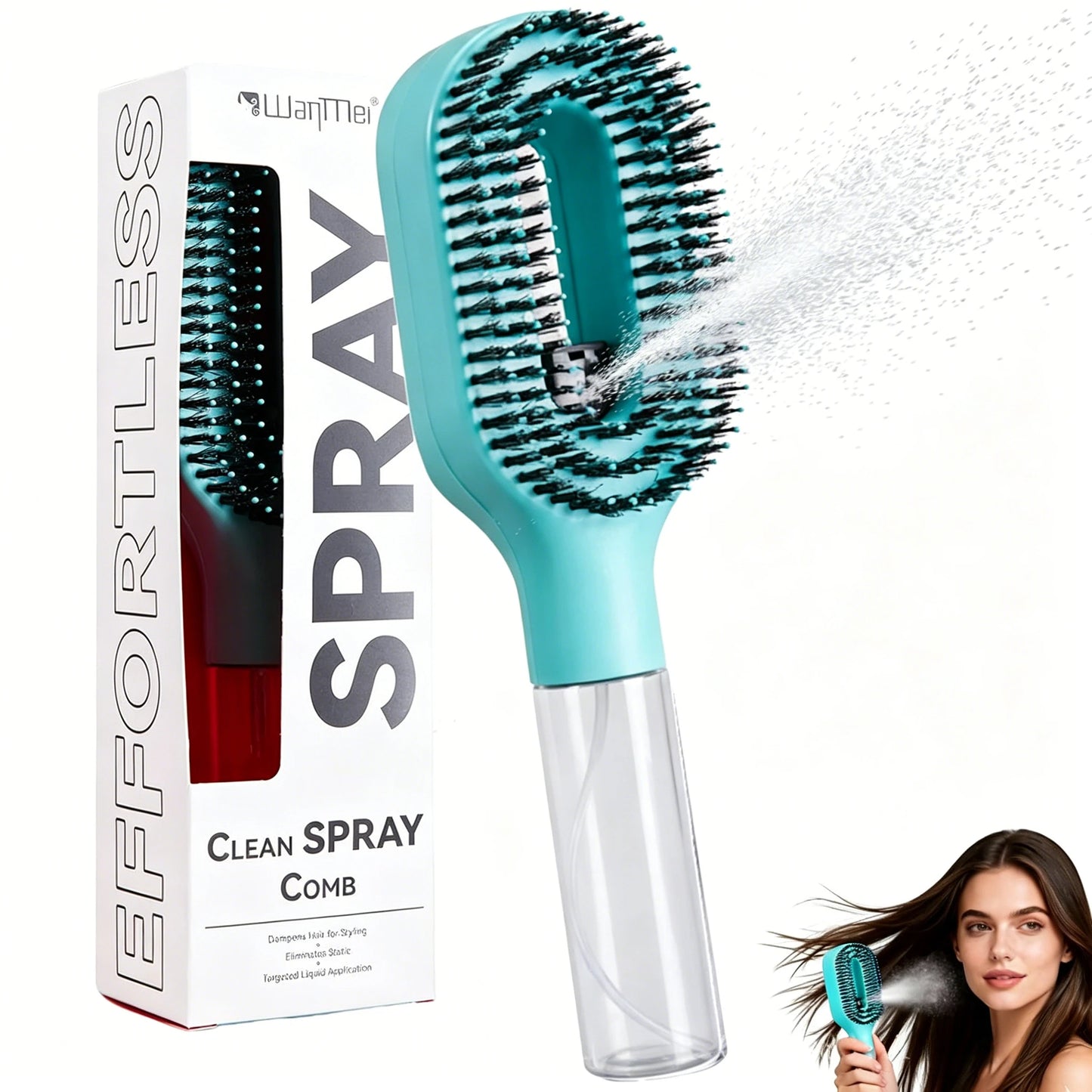 2-in-1 Mist Spray Detangling Hairbrush – Scalp Massage & Anti-Static Care